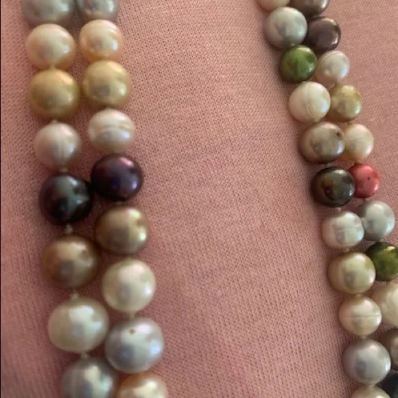 Large Long multicolored Hand Knotted PEARLS~Gorgeous! $500 Value!